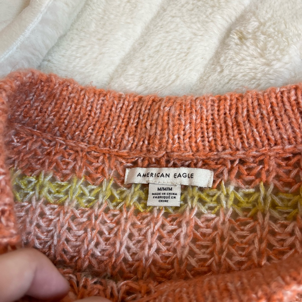 American Eagle M Orange Pink Stripe Stretchy Loose Very Oversized Spring Sweater